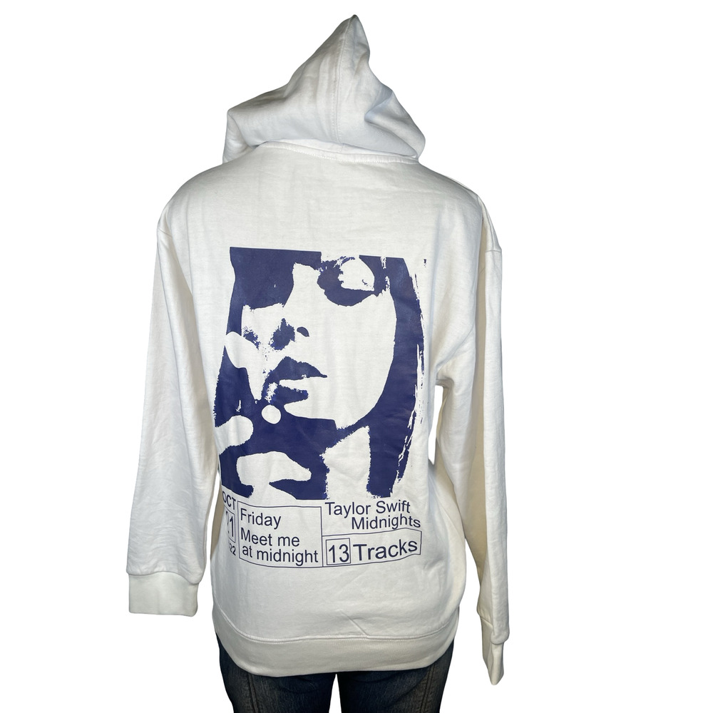 Taylor Swift Hoodie Womens S/M White Midnights Graphic Pullover‎ Sweatshirt